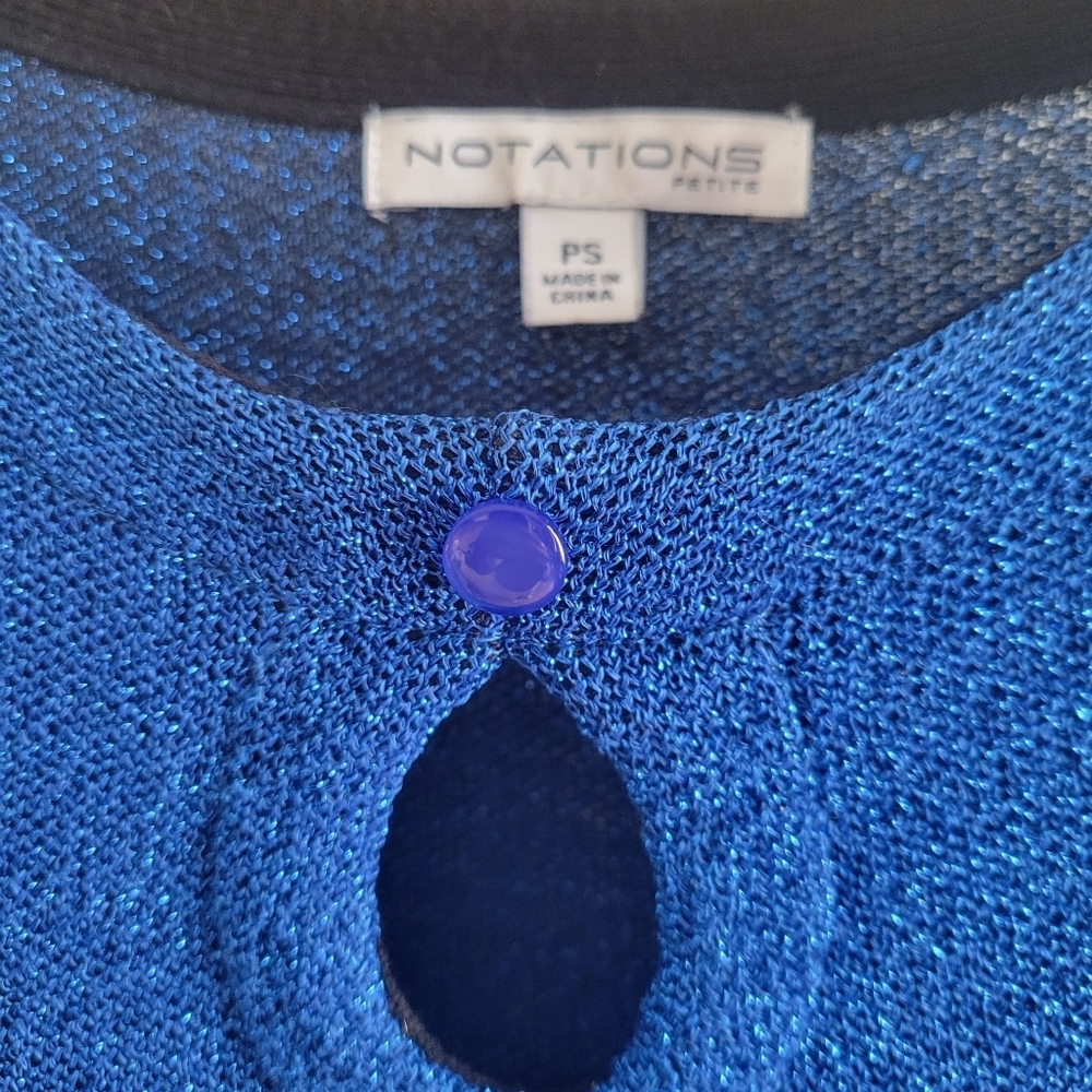 Notations Petite Ombre Knit Top PS Blue Black Keyhole 3/4 Sleeve - Picture 3 of 5